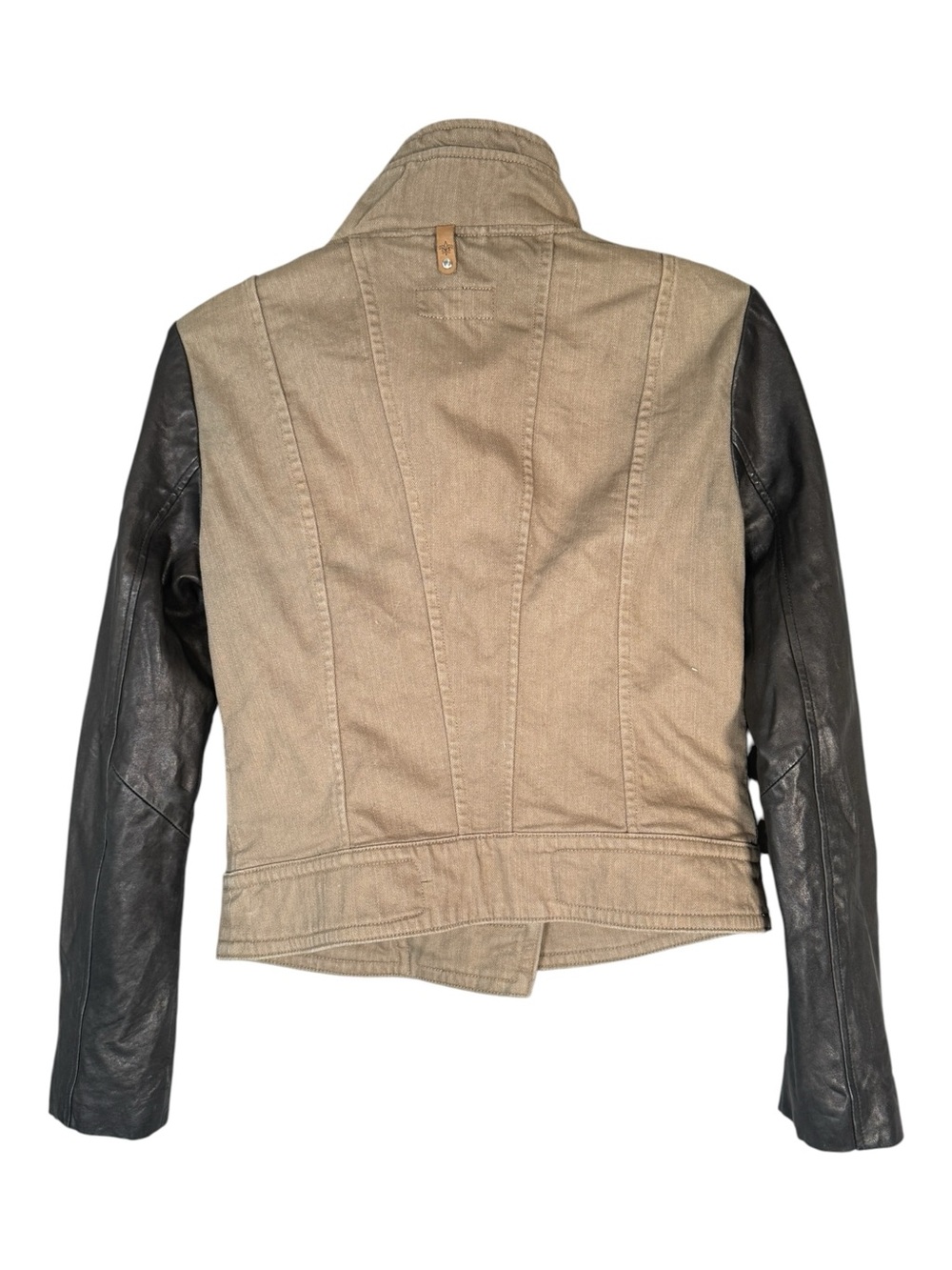 Mackage Green Black Moto Jacket Lamb Leather Sleeves Fitted S - Picture 2 of 8